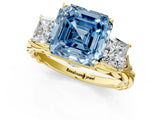 Yellow gold Three-Stone Fancy Blue Asscher Cut Diamond Braided Band Ring with Four-Prong Setting_52