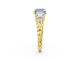 Yellow gold Three-Stone Fancy Blue Asscher Cut Diamond Braided Band Ring with Four-Prong Setting_53