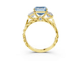 Yellow gold Three-Stone Fancy Blue Asscher Cut Diamond Braided Band Ring with Four-Prong Setting_54