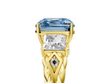 Yellow gold Three-Stone Fancy Blue Asscher Cut Diamond Braided Band Ring with Four-Prong Setting_56