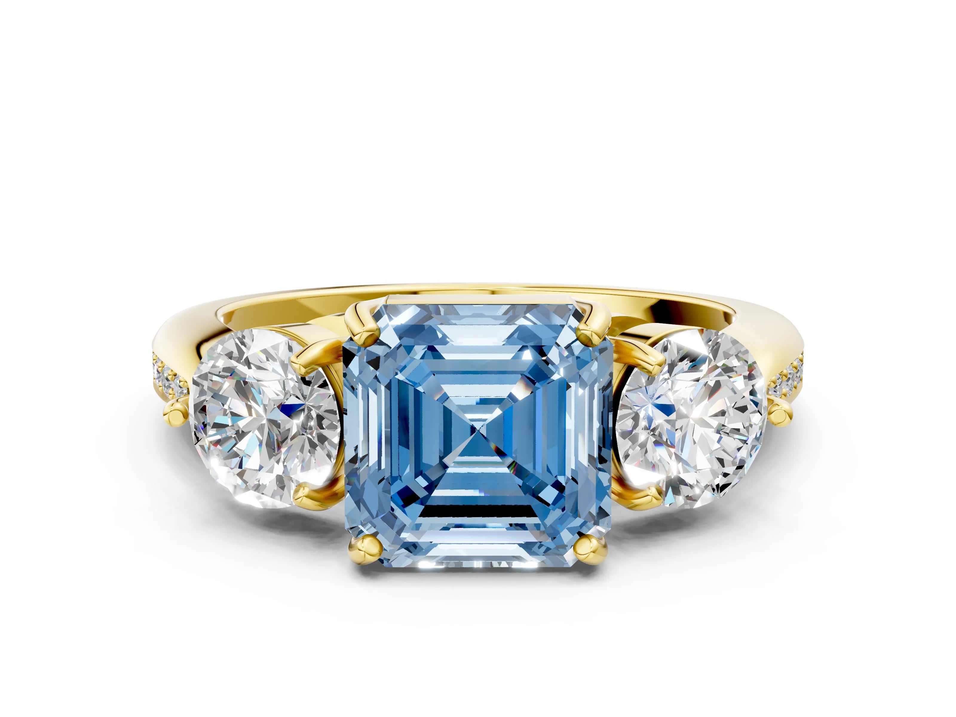 Yellow gold Three-Stone Fancy Blue Asscher Cut Diamond Channel Set Engagement Ring with Prong Setting_12