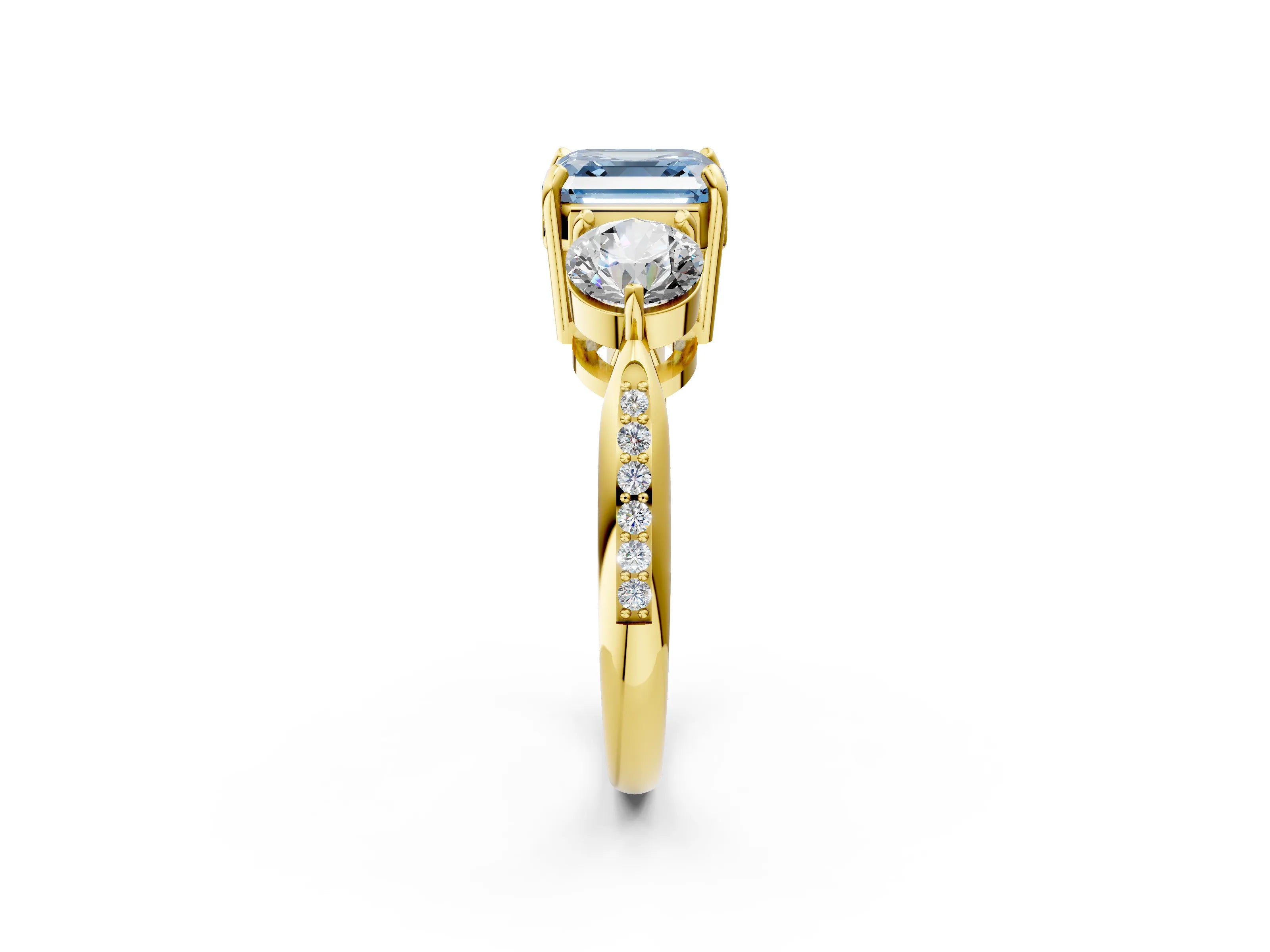 Yellow gold Three-Stone Fancy Blue Asscher Cut Diamond Channel Set Engagement Ring with Prong Setting_14