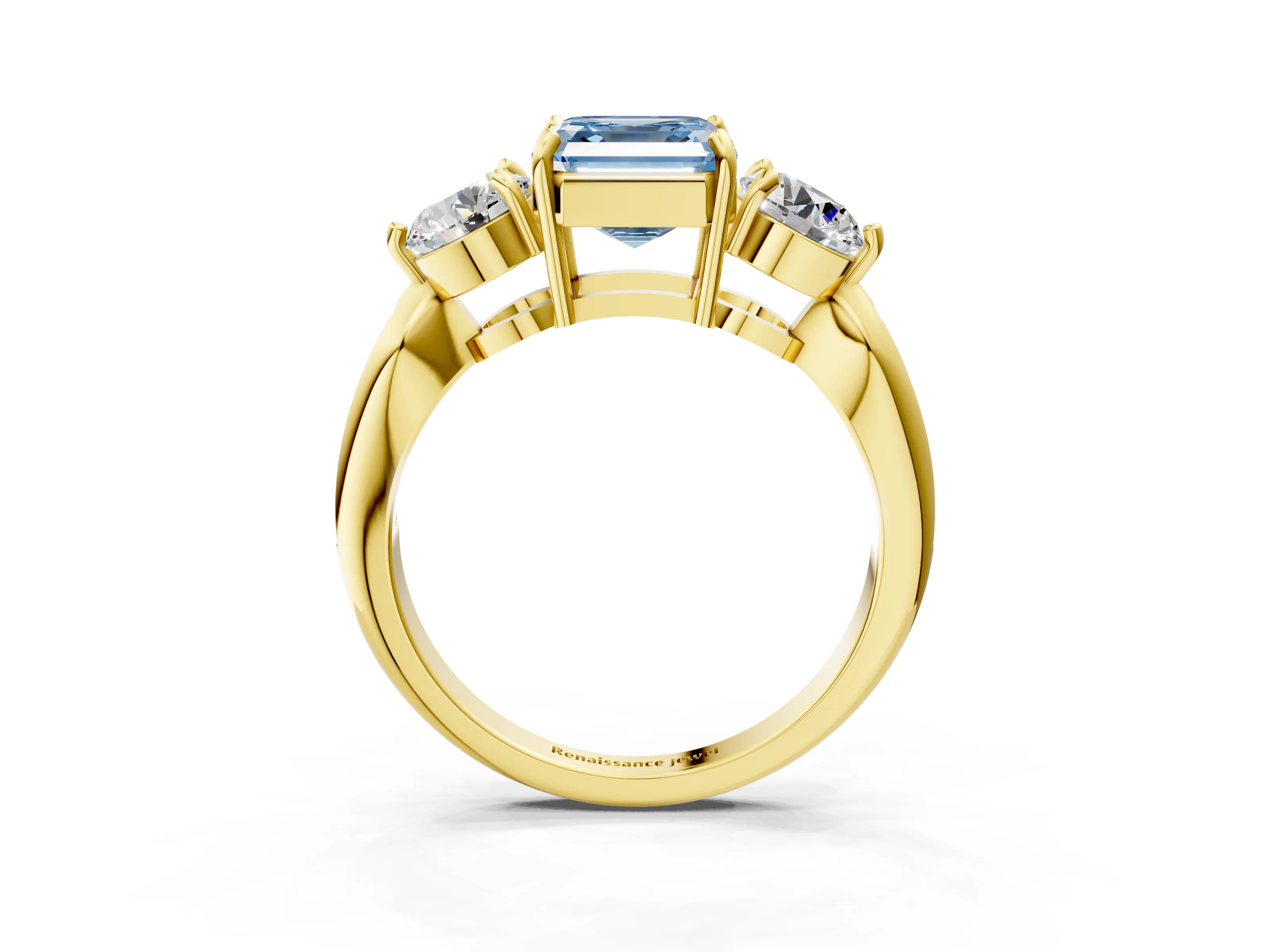 Yellow gold Three-Stone Fancy Blue Asscher Cut Diamond Channel Set Engagement Ring with Prong Setting_15