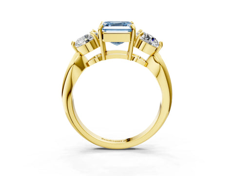 Yellow gold Three-Stone Fancy Blue Asscher Cut Diamond Channel Set Engagement Ring with Prong Setting_15