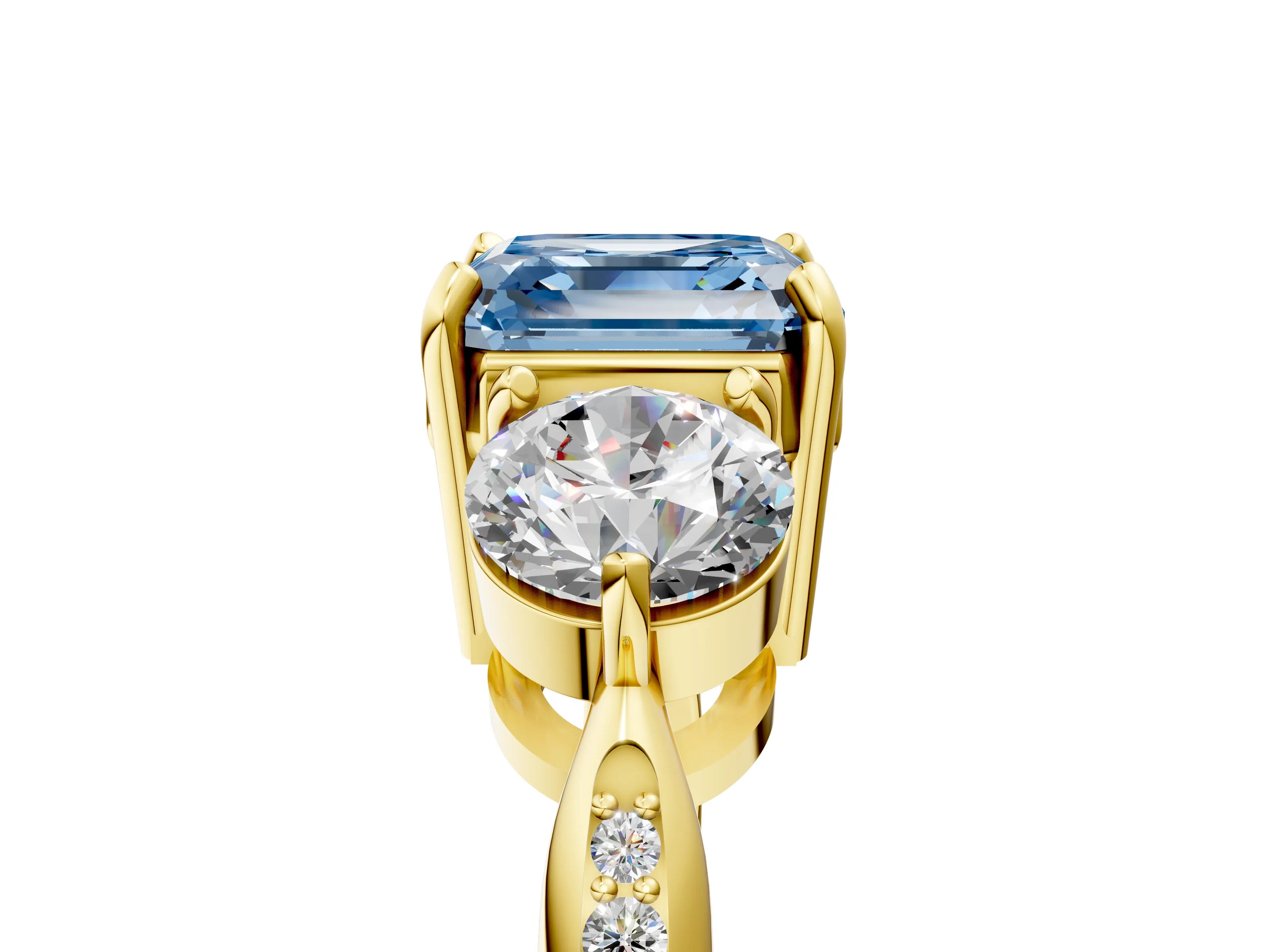 Yellow gold Three-Stone Fancy Blue Asscher Cut Diamond Channel Set Engagement Ring with Prong Setting_17