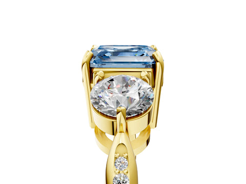 Yellow gold Three-Stone Fancy Blue Asscher Cut Diamond Channel Set Engagement Ring with Prong Setting_17