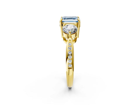 Yellow gold Three-Stone Fancy Blue Asscher Cut Diamond Channel Set Engagement Ring with Prong Setting_2