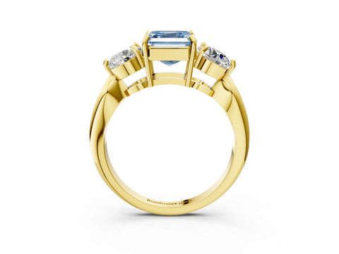 Yellow gold Three-Stone Fancy Blue Asscher Cut Diamond Channel Set Engagement Ring with Prong Setting_3