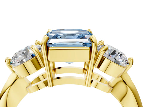 Yellow gold Three-Stone Fancy Blue Asscher Cut Diamond Channel Set Engagement Ring with Prong Setting_4