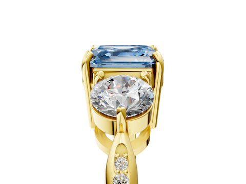Yellow gold Three-Stone Fancy Blue Asscher Cut Diamond Channel Set Engagement Ring with Prong Setting_5