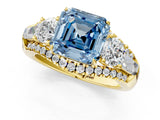 Yellow gold Three-Stone Fancy Blue Asscher Cut Diamond Engagement Ring with Pave Band and Prong Setting_13