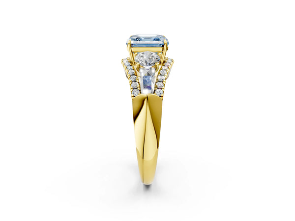 Yellow Gold Asscher Cut Five Stone Baguette Engagement Ring Setting for Fancy Blue Center