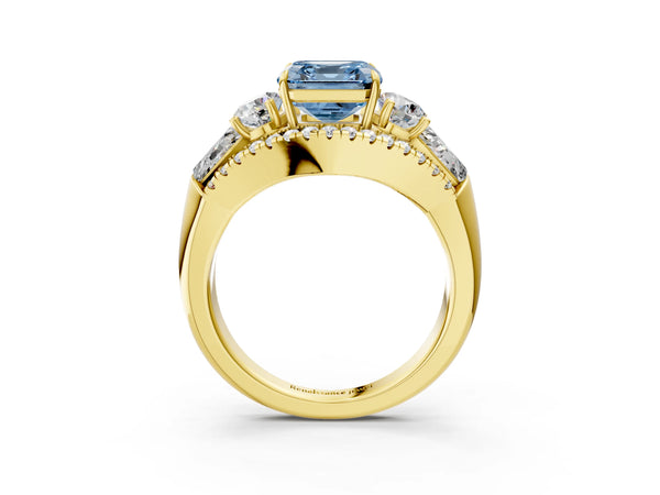 Yellow Gold Asscher Cut Five Stone Baguette Engagement Ring Setting for Fancy Blue Center