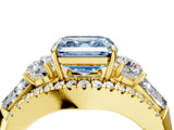 Yellow gold Three-Stone Fancy Blue Asscher Cut Diamond Engagement Ring with Pave Band and Prong Setting_16