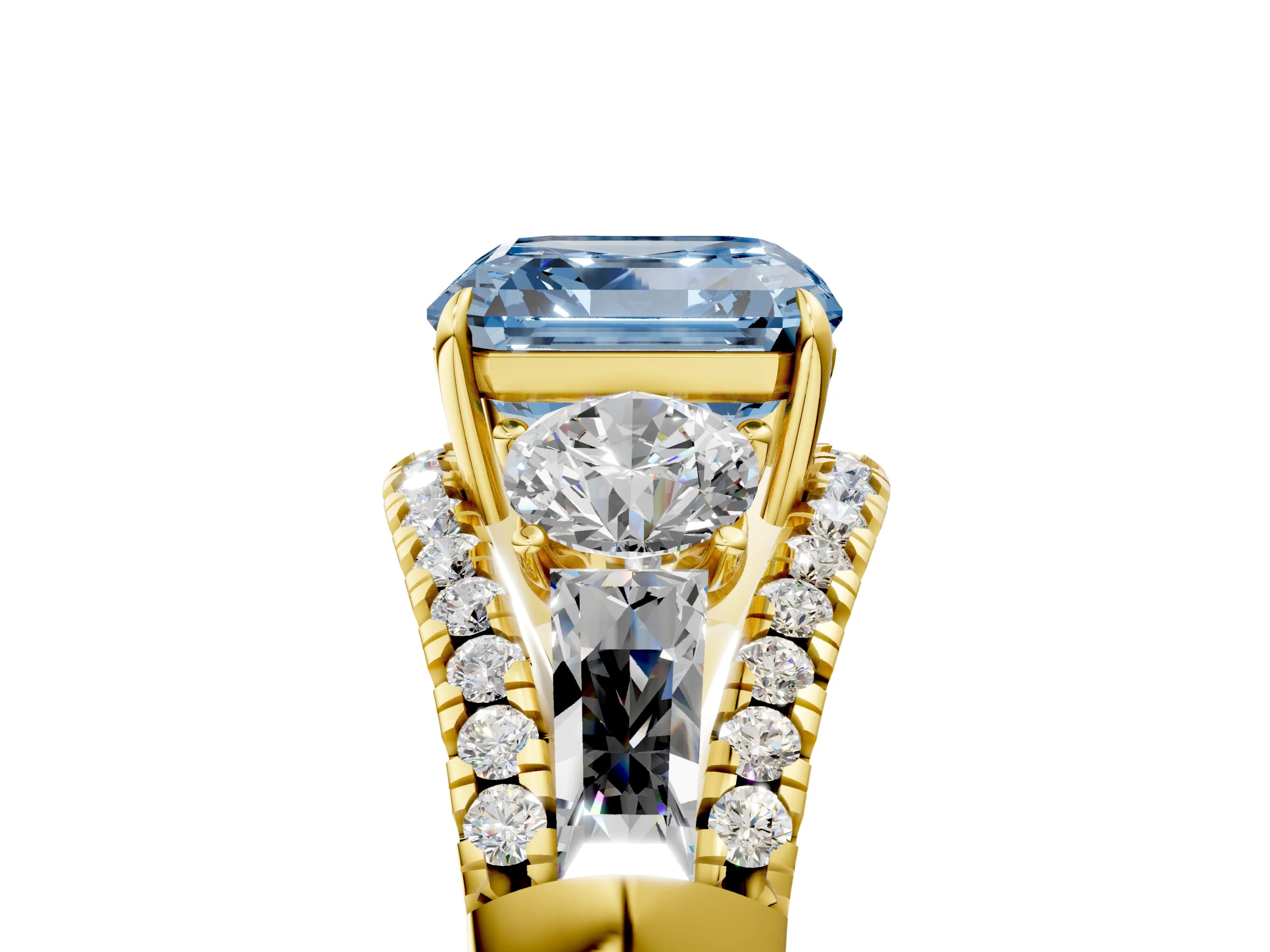 Yellow gold Three-Stone Fancy Blue Asscher Cut Diamond Engagement Ring with Pave Band and Prong Setting_5