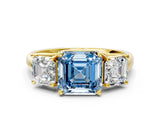Yellow gold Three-Stone Fancy Blue Asscher Cut Diamond Engagement Ring with Prong Setting_3