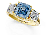 Yellow gold Three-Stone Fancy Blue Asscher Cut Diamond Engagement Ring with Prong Setting_4