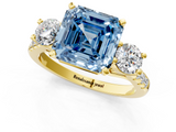 Yellow gold Three-Stone Fancy Blue Asscher  Cut Diamond Pavé Band with Four-Prong Setting_1