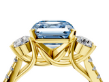 Yellow gold Three-Stone Fancy Blue Asscher  Cut Diamond Pavé Band with Four-Prong Setting_4