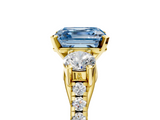 Yellow gold Three-Stone Fancy Blue Asscher  Cut Diamond Pavé Band with Four-Prong Setting_5