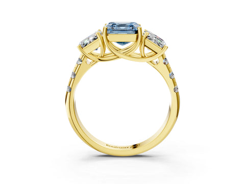 Yellow gold Three-Stone Fancy Blue Asscher Cut Diamond Pavé Band with Prong Setting_3