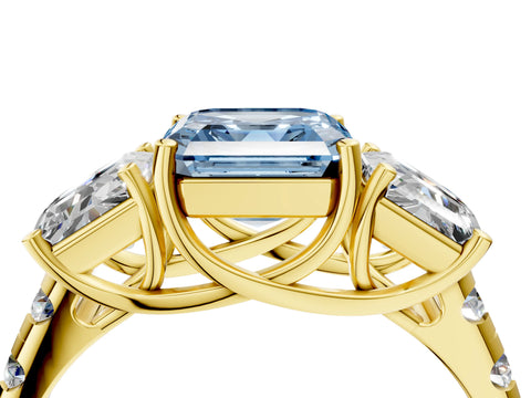 Yellow gold Three-Stone Fancy Blue Asscher Cut Diamond Pavé Band with Prong Setting_4