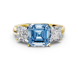 Yellow gold Three-Stone Fancy Blue Asscher  Cut Diamond Ring with Channel-Set Band and Four-Prong Setting_22