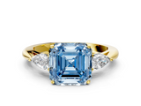Yellow gold Three-Stone Fancy Blue Asscher  Cut Diamond Ring with Pear Side Stones in Four-Prong Setting_17
