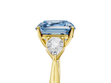 Yellow gold Three-Stone Fancy Blue Asscher  Cut Diamond Ring with Pear Side Stones in Four-Prong Setting_22