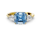 Yellow gold Three-Stone Fancy Blue Asscher Cut Diamond Ring with Pear  Side Stones in Four-Prong Setting_48