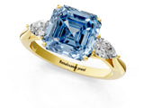 Yellow gold Three-Stone Fancy Blue Asscher Cut Diamond Ring with Pear  Side Stones in Four-Prong Setting_49
