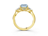 Yellow gold Three-Stone Fancy Blue Asscher Cut Diamond Ring with Pear  Side Stones in Four-Prong Setting_51