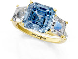 Yellow gold Three-Stone Fancy Blue Asscher Cut Diamond Ring with Round  Pavé Band and Prong Setting_13