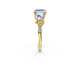 Yellow gold Three-Stone Fancy Blue Asscher Cut Diamond Ring with Round  Pavé Band and Prong Setting_14
