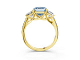 Yellow gold Three-Stone Fancy Blue Asscher Cut Diamond Ring with Round  Pavé Band and Prong Setting_15