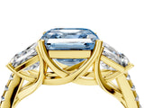 Yellow gold Three-Stone Fancy Blue Asscher Cut Diamond Ring with Round  Pavé Band and Prong Setting_16