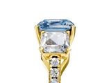 Yellow gold Three-Stone Fancy Blue Asscher Cut Diamond Ring with Round  Pavé Band and Prong Setting_17