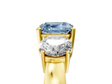 Yellow gold Three-Stone Fancy Blue Asscher Cut Diamond Ring with Round Side Stones, Classic Band, and Four-Prong Setting_5
