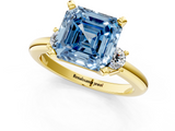 Yellow gold Three-Stone Fancy Blue Asscher  Cut Diamond Solitaire with Prong Setting and Classic Band_1
