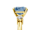 Yellow gold Three-Stone Fancy Blue Asscher  Cut Diamond Solitaire with Prong Setting and Classic Band_5
