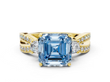 Yellow gold Three-Stone Fancy Blue Asscher  Cut Diamond Twist Band with Prong Setting_17