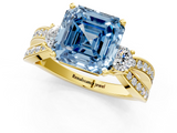 Yellow gold Three-Stone Fancy Blue Asscher  Cut Diamond Twist Band with Prong Setting_18
