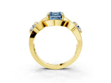 Yellow gold Three-Stone Fancy Blue Asscher Cut Diamond Wave Pave Band with Prong Setting_3