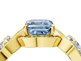 Yellow gold Three-Stone Fancy Blue Asscher Cut Diamond Wave Pave Band with Prong Setting_4