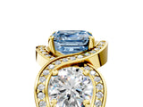 Yellow gold Three-Stone Fancy Blue Asscher Cut Diamond Wave Pave Band with Prong Setting_5