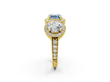 Yellow gold Three-Stone Fancy Blue Asscher Cut Halo Diamond Milgrain Band with Four-Prong Setting_2