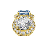 Yellow gold Three-Stone Fancy Blue Asscher Cut Halo Diamond Milgrain Band with Four-Prong Setting_5