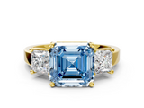 Yellow gold Three-Stone Fancy Blue Asscher  Cut Solitaire Ring with Prong Setting_3