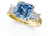 Yellow gold Three-Stone Fancy Blue Asscher  Cut Solitaire Ring with Prong Setting_4