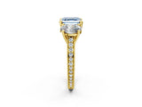 Yellow gold Three-Stone Fancy Blue Asscher  Diamond Milgrain Pave Band with Prong Setting 2